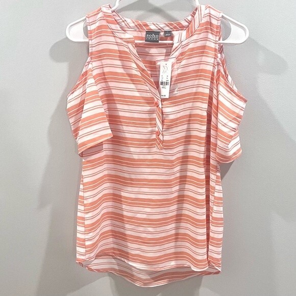 New York & Company orange and white striped cold shoulder top size small NWT - Picture 2 of 6